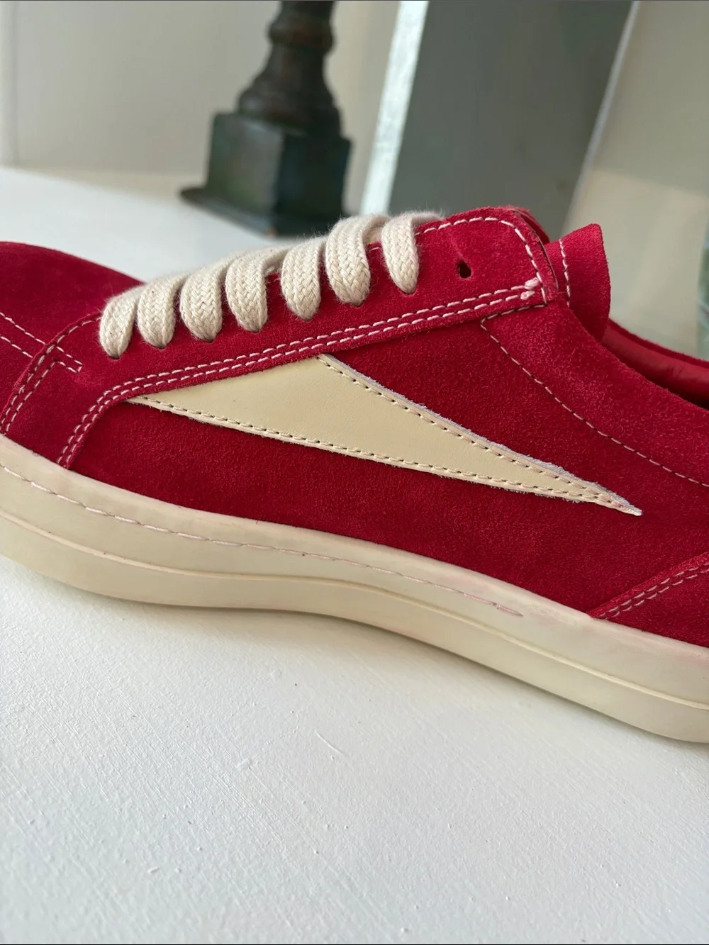 Rare Rick Owen’s Vintage Low Sneakers in Carnelian/Milk colorway